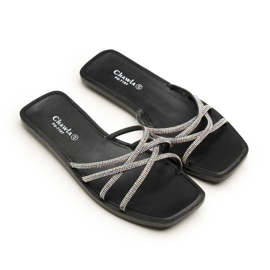 Criss-Cross Studded Slides | Women's Trendy Flats - ezzewak