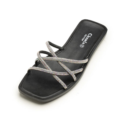 Criss-Cross Studded Slides | Women's Trendy Flats - ezzewak